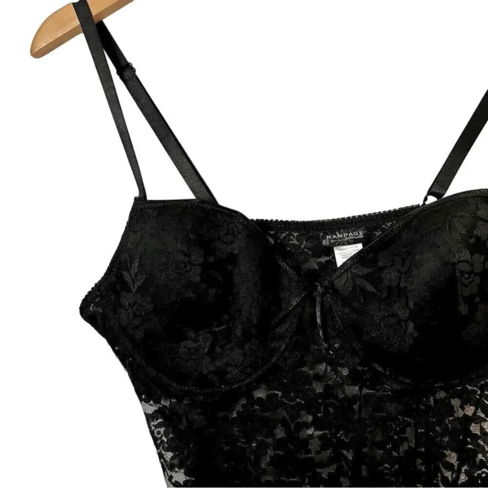 Rampage Intimates Stretch Black Lace Lingerie Slip Dress Sz 2X Glam Goth
